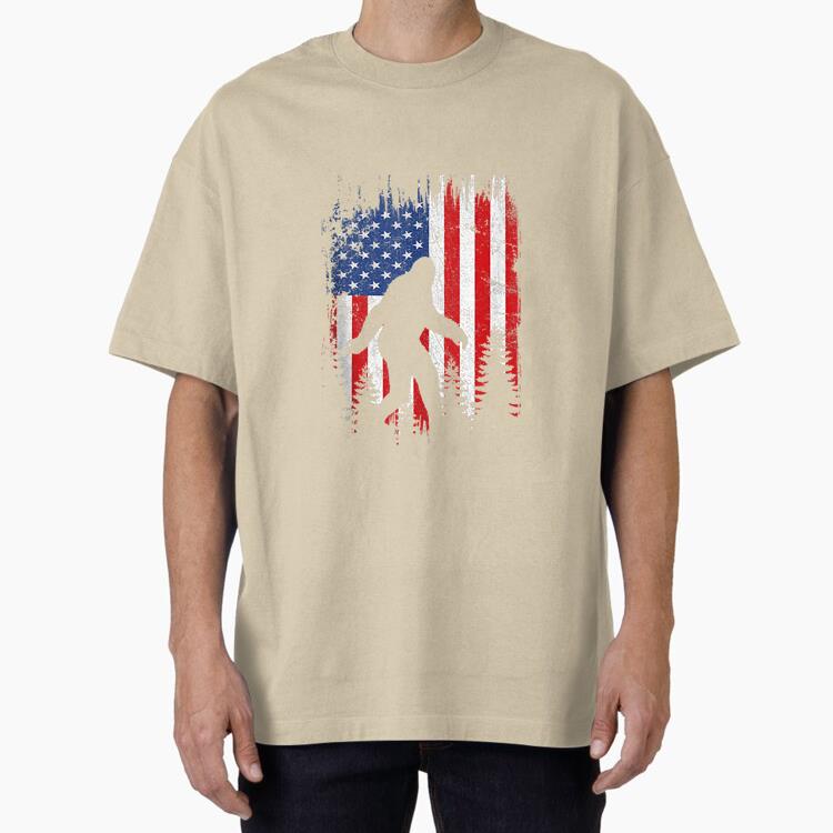 Bigfoot American USA Flag Camping Oversized T-Shirt 
