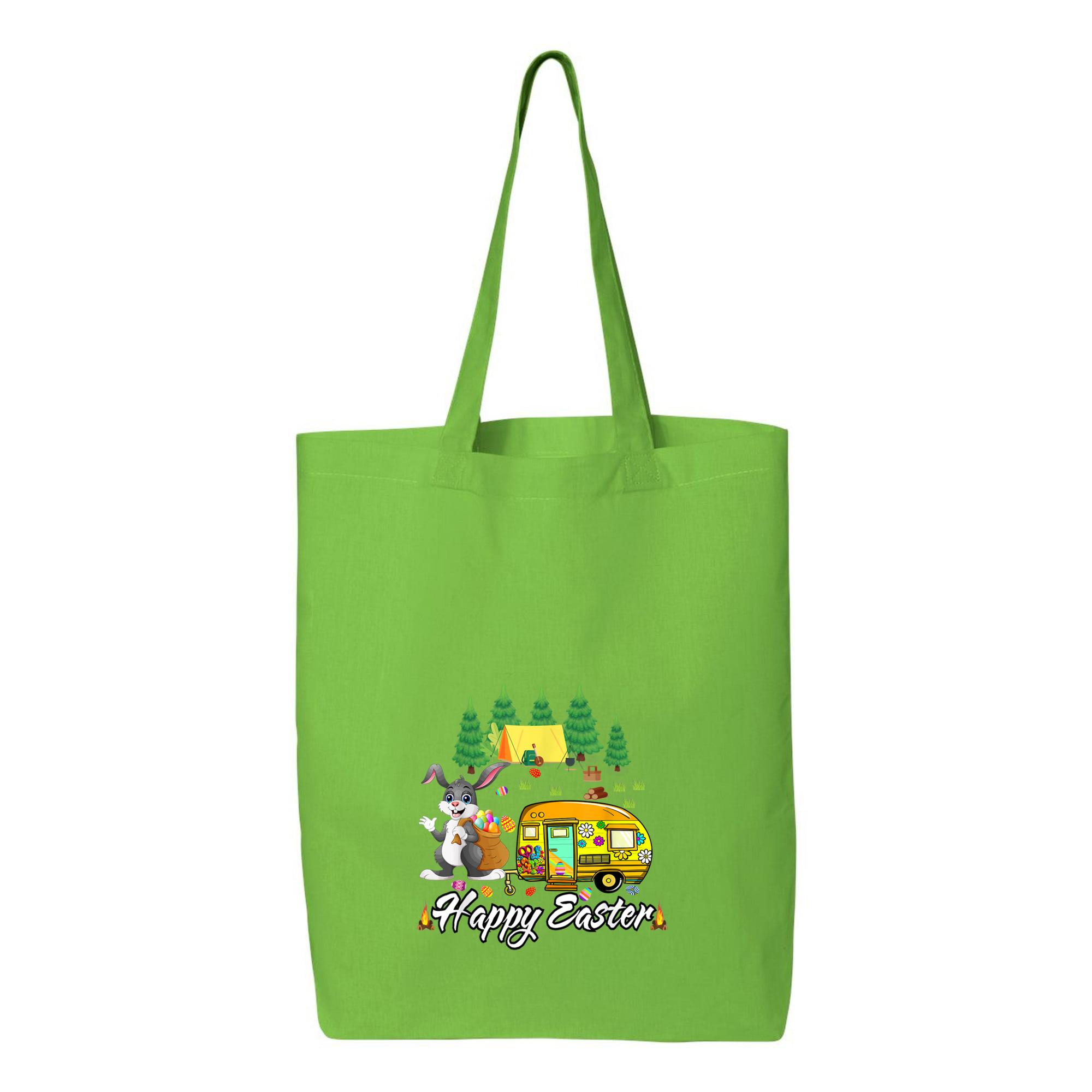 Easter Camping Bunny Eggs Happy Easter Day Canvas Tote Bag 
