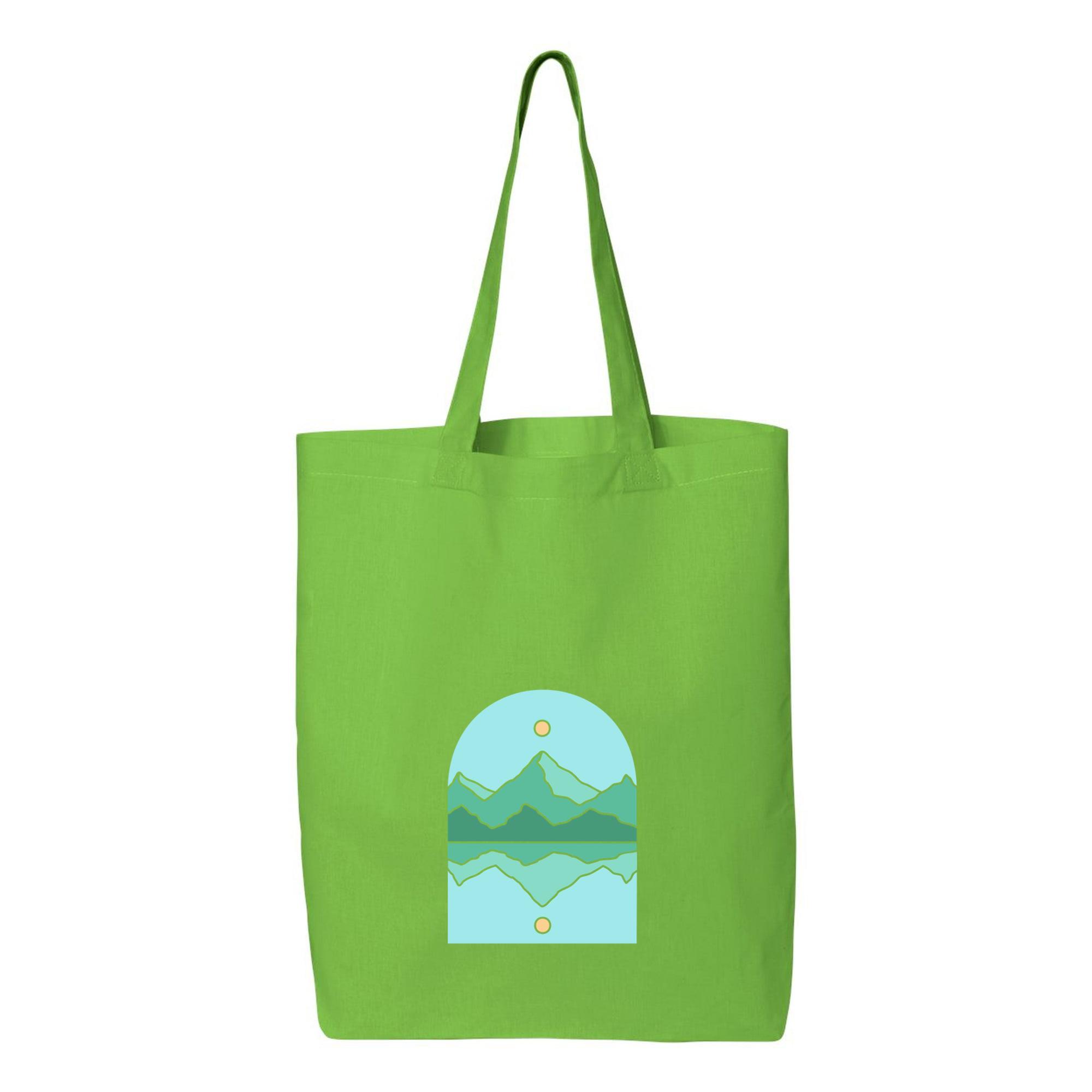 Mountain And A Lake With A Sun In The Middle Canvas Tote Bag 