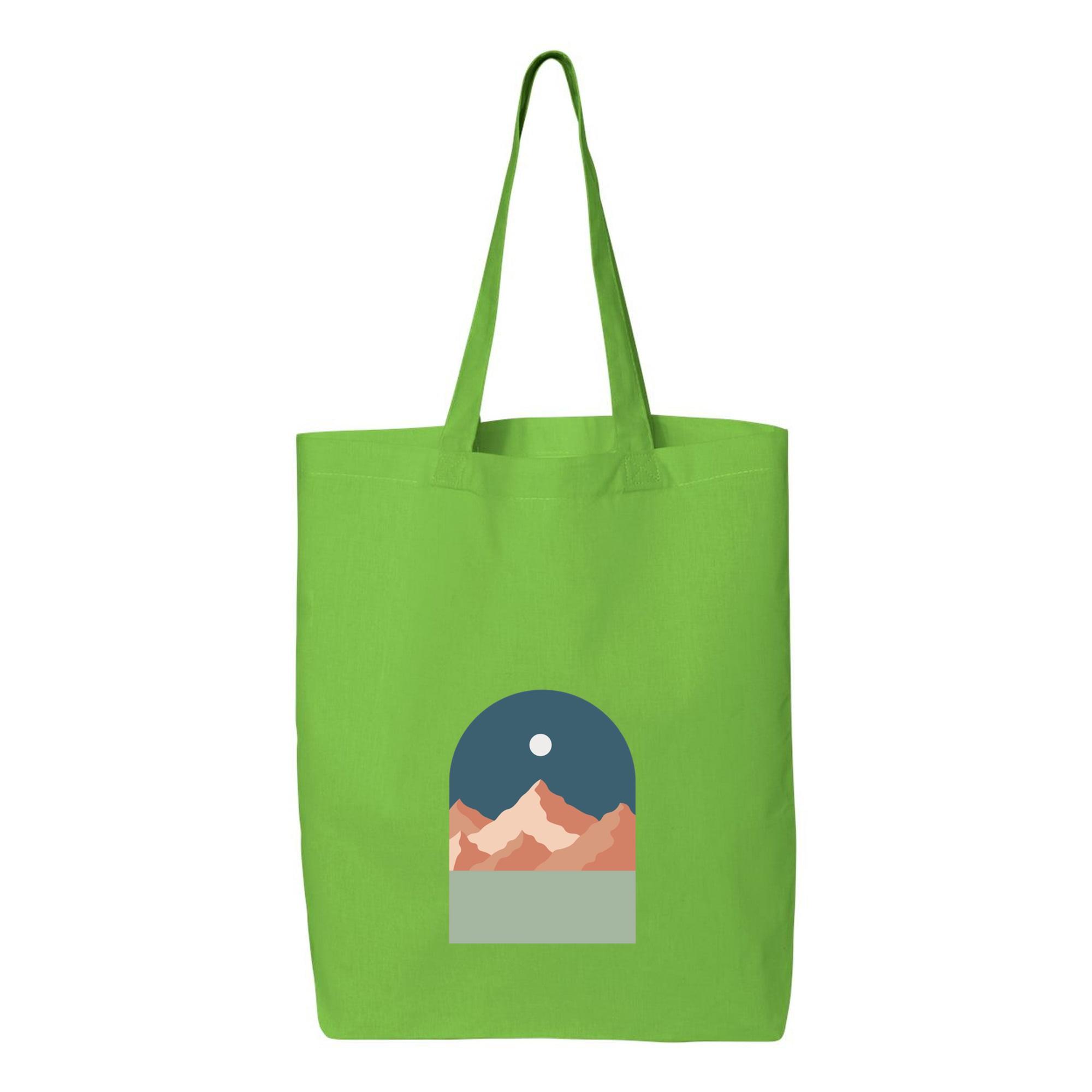 Mountain And Full Moon Landscape Canvas Tote Bag 