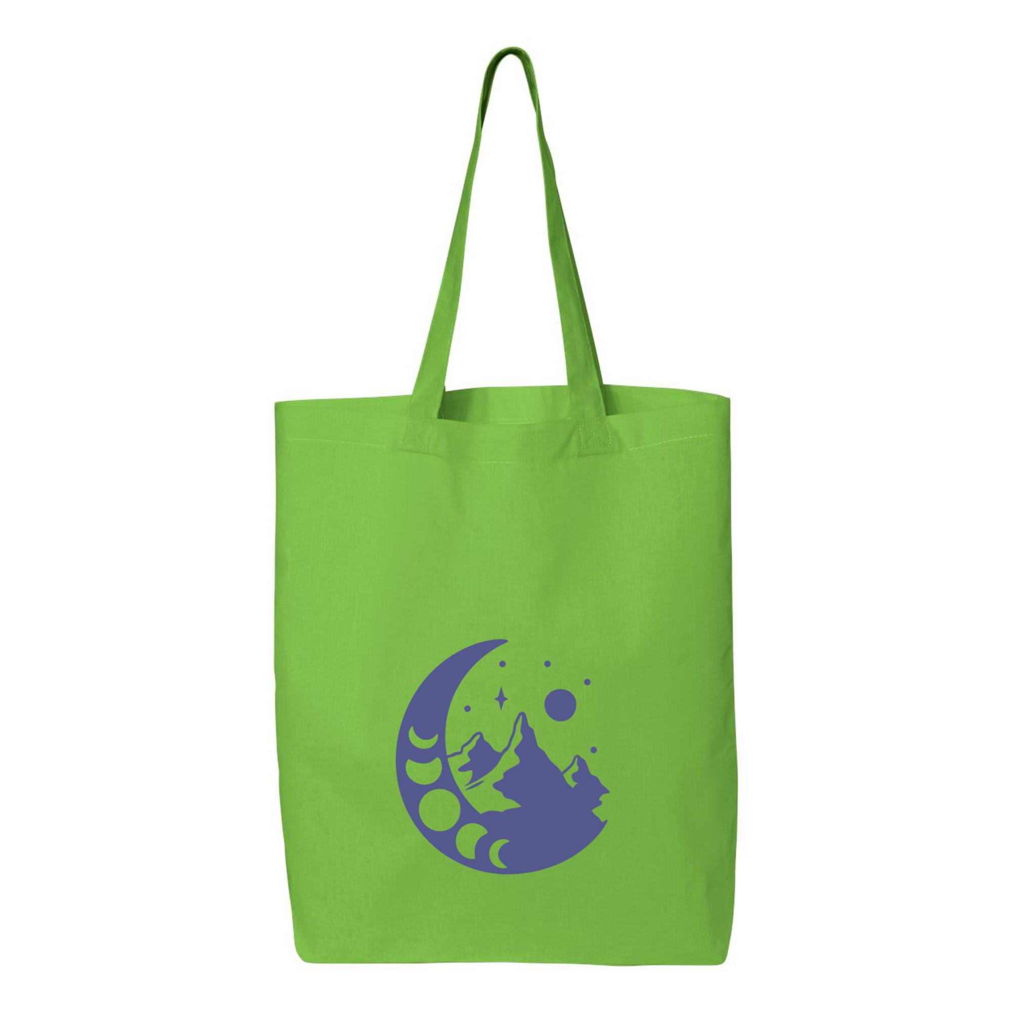 Mountain And Moon Phases Illustration Canvas Tote Bag 