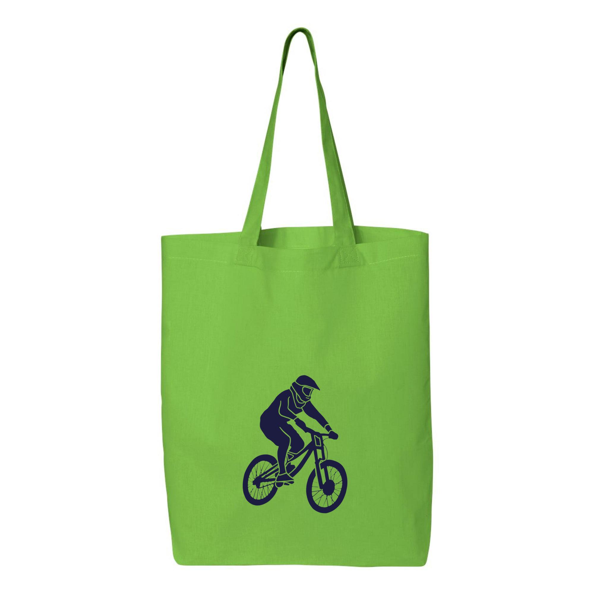 Mountain Bike Rider Silhouette Canvas Tote Bag 