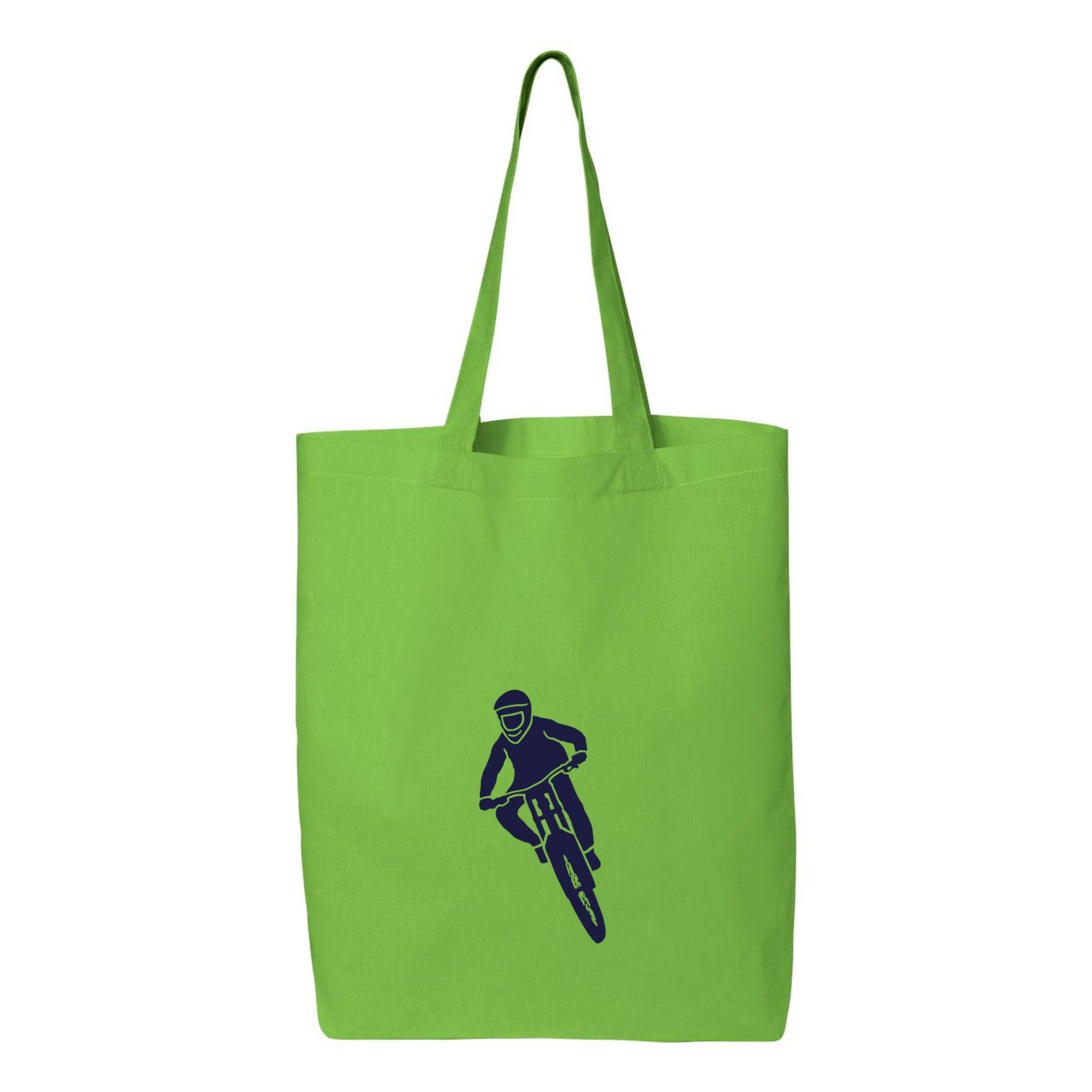 Mountain Biker Standing Frontal Silhouette Canvas Tote Bag 