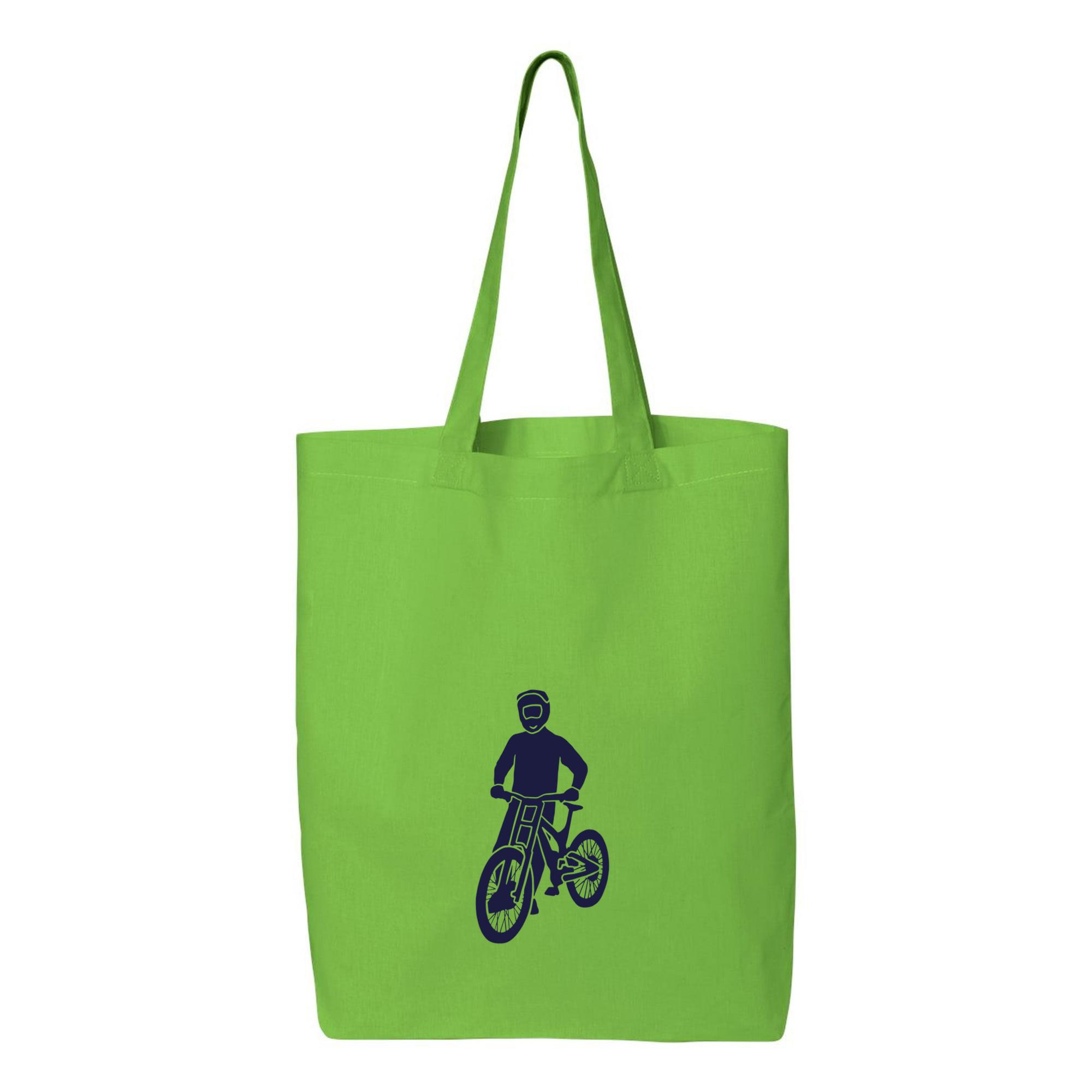 Mountain Biker Standing Silhouette Canvas Tote Bag 